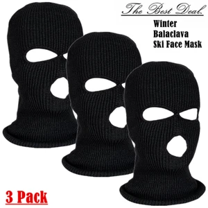 3 Pcs Winter Ski Face Mask 3 Holes Balaclava Head Hood Windproof Warm Black Hat - Picture 1 of 7