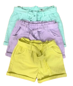 Girls Pastel Paperbag Shorts Summer Elasticated Waist Baby Age 1 to 5 Years - Picture 1 of 6