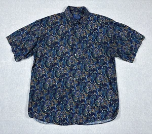 Vintage Cambridge Classic Rayon Mervyns Blue Gonzo Paisley Funky Shirt Large 90s - Picture 1 of 6