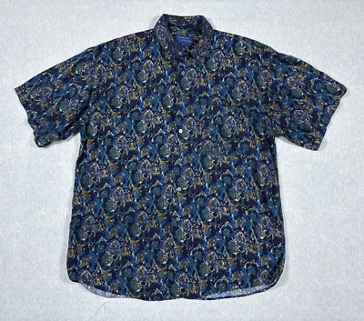 Vintage Cambridge Classic Rayon Mervyns Blue Gonzo Paisley Funky Shirt Large 90s - Image 1 of 4