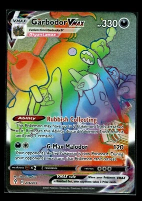 Pokemon TCG Evolving Skies Garbodor VMAX 216/203 Secret Rare NM - Image 1 of 2