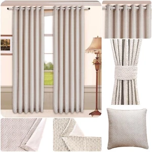 Nuevo Par de Cortinas y Cojín Top Diseño Moderno SOHO Lujo Jacquard Listo para Hacer - Imagen 1 de 19