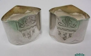 Par de servilleteros mate ovalados de plata rusa 1908-17 - Imagen 1 de 4