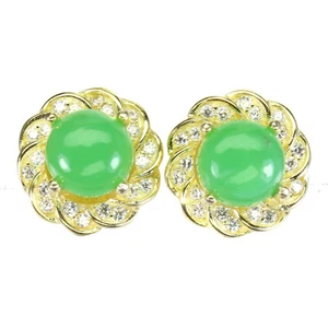 925 Pendientes de Plata de Ley Redondo Crisoprasa 6mm Piedra Preciosa Joyería - Imagen 1 de 9