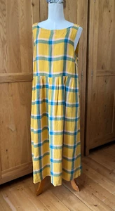 Toast Linen Dress L Chest 42in Mustard Yellow Check Sundress - Picture 1 of 8