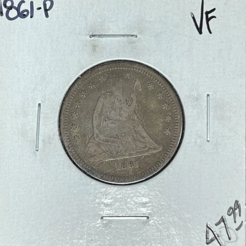 1861-P SEATED LIBERTY SILVER QUARTER ~ VF ~NICE COIN~ Cover
