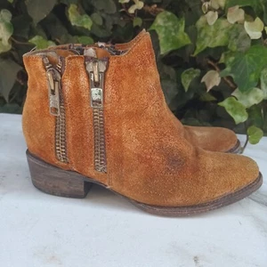 Freebird by Steven CLASH Suede Ankle Boots Women's Size 7 Tan Brown Side Zip - Picture 1 of 17