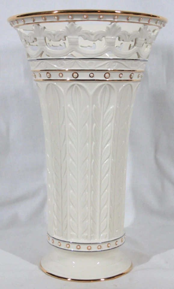 Lenox Florentine And Pearl Porcelain 16" Tall Vase Gold Trim