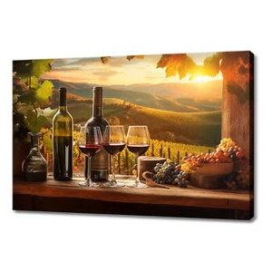 Vintage Bottles Of Wine And Glasses Kitchen Decor Winery Canvas Print Wall Art - Picture 1 of 10