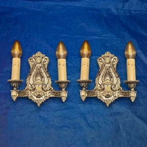 Antique Pair Polychrome Two Arm Wall Sconces Rewired Nice 107D - Picture 1 of 5