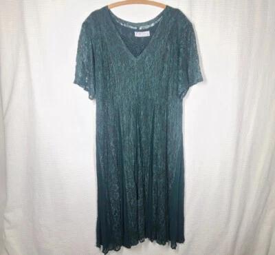 Maxi Vestido De Colección Años 90 Verde Encaje Caftán Plus XXL Forrado Crepé Corneado Falda Completa Retro Foto 1 de 4