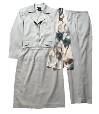 Conjunto de traje de 4 piezas East 5th verde claro tela Nanotex talla 14 pantalones blazer bufanda Foto 1 de 4