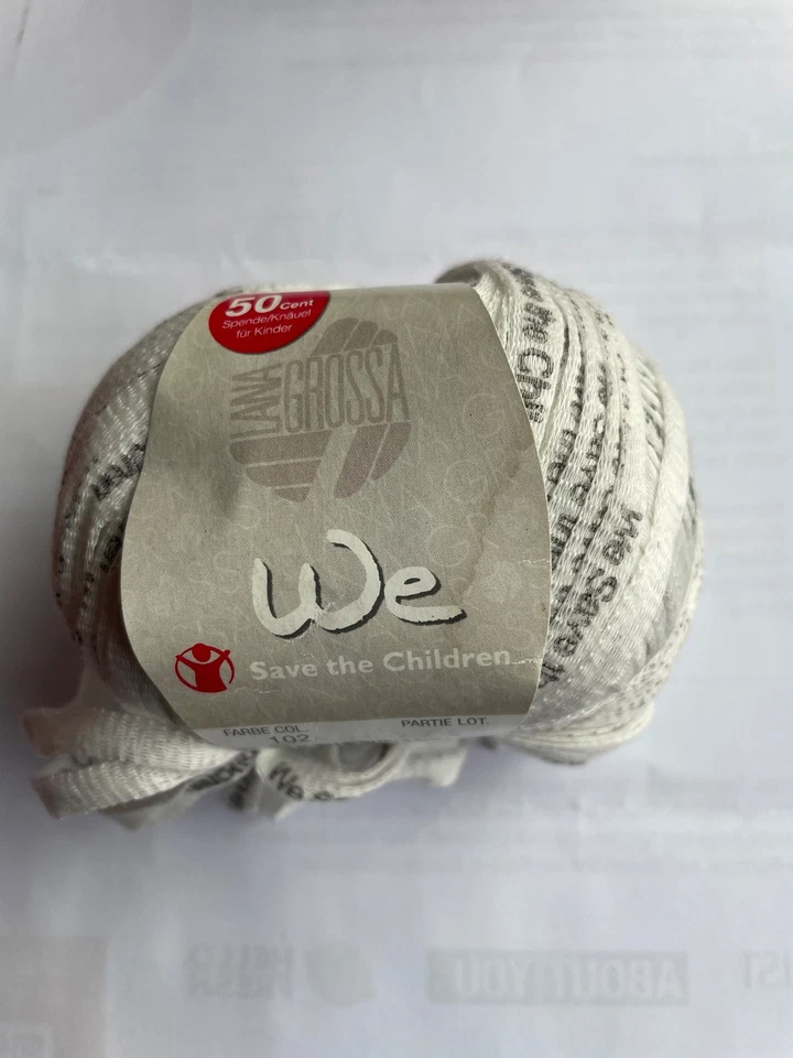 1 x 50g  Lana Grossa  We save the children Baumwolle Bändchengarn weiss 75m - Bild 1 von 1