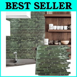 Green Waterproof Peel and Stick Backsplash - 10-Sheet 12” x 12” Kitchen Upgrade - Picture 1 of 10