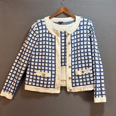 Talbots кардиган свитер комплект синий клетку кнопка спереди вязаный M - Изображение 1 из 4