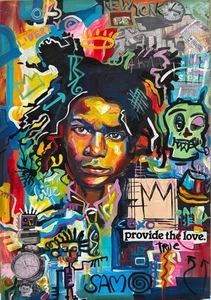 Jean-Michel Basquiat mixed technique on Canvas rare painting signed - Picture 1 of 6