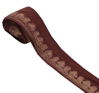 Sushila Vintage Granate Sari Borde Artesanía India Costura Borde A Mano Cuentas Encaje Foto 1 de 4