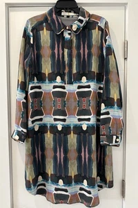 Vestido Marie Oliver Seda Abstracto Acuarela Estampado Talla L Largo Slv Botón Camisa - Imagen 1 de 7