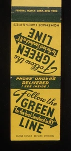 1940s FEDERAL MATCH Follow the Green Line Sandwich Cakes 1 John St. Duane NYC NY - Picture 1 of 2