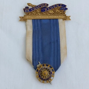 14k Gold DAR Ex Regent Col Joshua Howard Chapter Vintage Pin Ribbon Medal - Picture 1 of 12