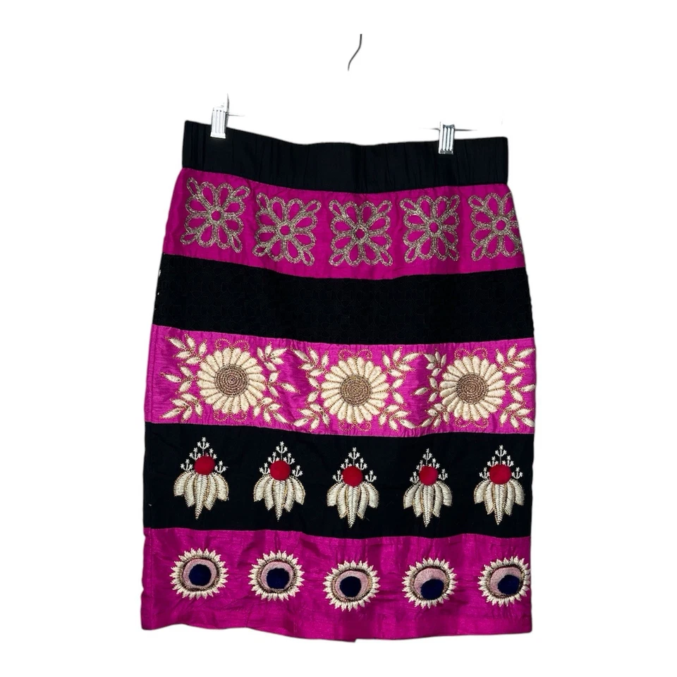 Leifsdottir Womens Size 6 Skirt Embroidered Pink Black Boho Festival Silk Blend - Image 1 of 4