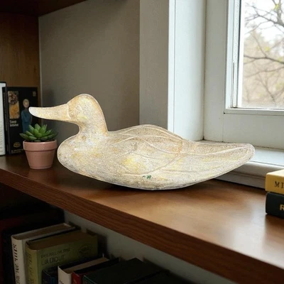 "Señuelo de pato de madera tallado a mano grande de 20"" arte popular rústico decoración de cabina" Foto 1 de 4