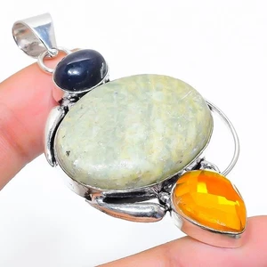 Ópalo verde, piedra preciosa de ónix hecho a mano 925 colgante de joyería... - Imagen 1 de 5