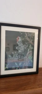 Vintage Original Pastel Sketch Chicken On Fence Drawing Framed A4 Farm Artwork - Picture 1 of 7