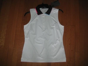 NEW G/Fore Contrast Collar Silky Sleeveless Polo Shirt White Snow Women's Small - Picture 1 of 7