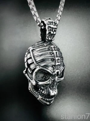 Alien Totenkopf Schädel Skull Anhänger Edelstahl Halskette Schmuck Biker 389A - Bild 1 von 4
