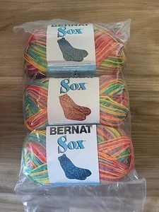 (3) 1.75oz Bernat Sox Sock Yarn 50004 RAINBOW Super Fine 1 Acrylic/Nylon - Picture 1 of 5