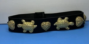 Vintage ADOPPIA VITA BELT  Black Leather with Gold Hearts/ Turtles ITALY - Picture 1 of 12