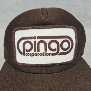 Vintage Foam Trucker Hat PINGO Patch Front Snapback OSFM USA Made! Brown - Picture 1 of 20