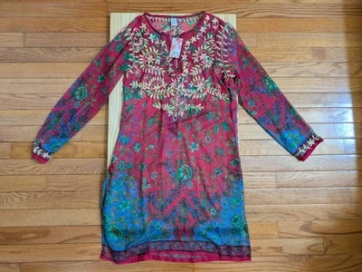 measurements: new-with-tags S silk soft see-thru high-side-slit embroidery kurta - Image 1 of 4