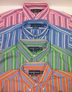 Camisa Polo Ralph Lauren Calce Clásico a Rayas Negrita Rosa Verde Azul con Pony $89 Nuevo con Etiquetas - Imagen 1 de 11