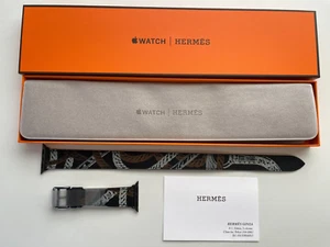 HERMES Apple Watch 41/40/38mm Noir Allover Print Leather Band Double Tour Unused - Zdjęcie 1 z 6