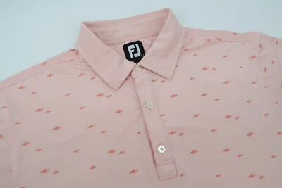 Footjoy Mens Large School of Fish Print Lisle Pink Golf Polo Shirt Performance - Image 1 of 4