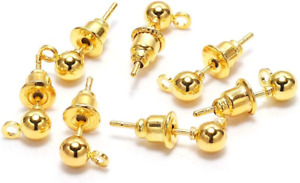 50Pcs/Lot 3 Mm Gold Ball Stud Earrings Pin Findings with Plastic Ear Nuts Safety