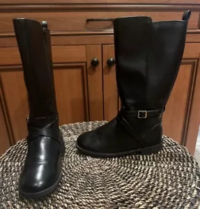 Kinder Place Mädchen hohe Stiefel schwarz mit Schnalle Größe 1 seitlicher Reißverschluss Kunstleder - Bild 1 von 18