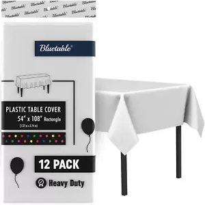 White Plastic Tablecloth Disposable 12 Pack Bulk - Ultra Heavy Duty Rectangle... - Picture 1 of 6