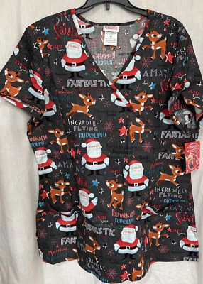 Rudolph The Red Nosed Reindeer Scrub Top Medium - NWT - Image 1 of 4