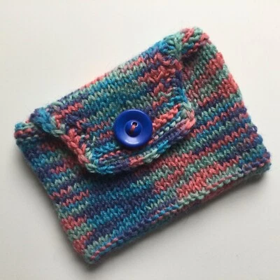 Purse Coins Business cards Credit cards hand knitted New Button close - image 1 of 4