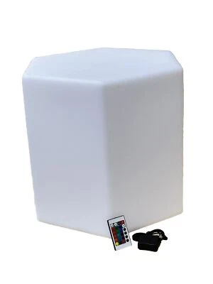 Luminous 19" Hexagon LED Cube Chair Stool RGB Glow Changing Color Bar Cafe Deco