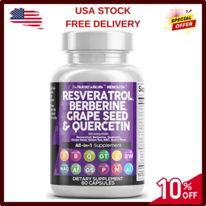 Resveratrol 6000mg Berberine 3000mg Grape Seed 3000mg Quercetin 4000mg Green Tea - Picture 1 of 24