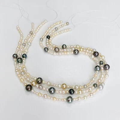 Akoya, Tahitian, South Sea Pearls Mix Necklace Loose Strand 3mm 11mm Rounds 24" Foto 1 de 4