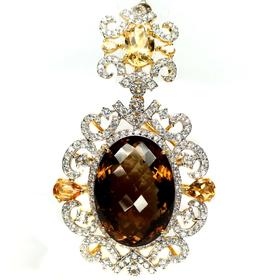 Natural 24 X 34 mm. Broche Topacio Circón Citrino Cuarzo Ahumado Plata 925 Foto 1 de 4