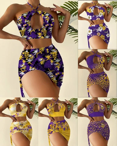 Minnesota Vikings Womens Cutout Bikini Set 2PCS Halter Sexy Swimsuit Bathingwear Cover