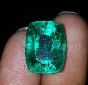 Certified Natural Green Colombian Emerald 8.67 Ct Loose Gemstone Cushion Shape - Picture 1 of 10