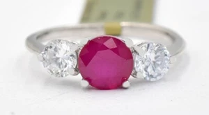 LAB CREATED 1.62 Cts RUBY & WHITE SAPPHIRE RING .925 Sterling Silver - NWT - Picture 1 of 6
