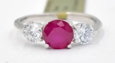 LAB CREATED 1.62 Cts RUBY & WHITE SAPPHIRE RING .925 Sterling Silver - NWT - Image 1 of 4